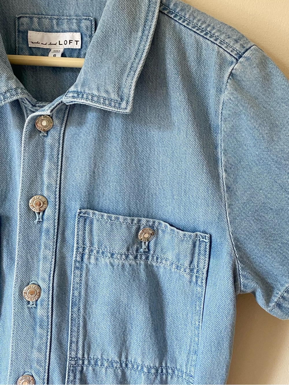 LOFT Light Wash Denim Utility Romper Size 6 Soft Lyocell Western Cowgirl - Picture 9 of 13